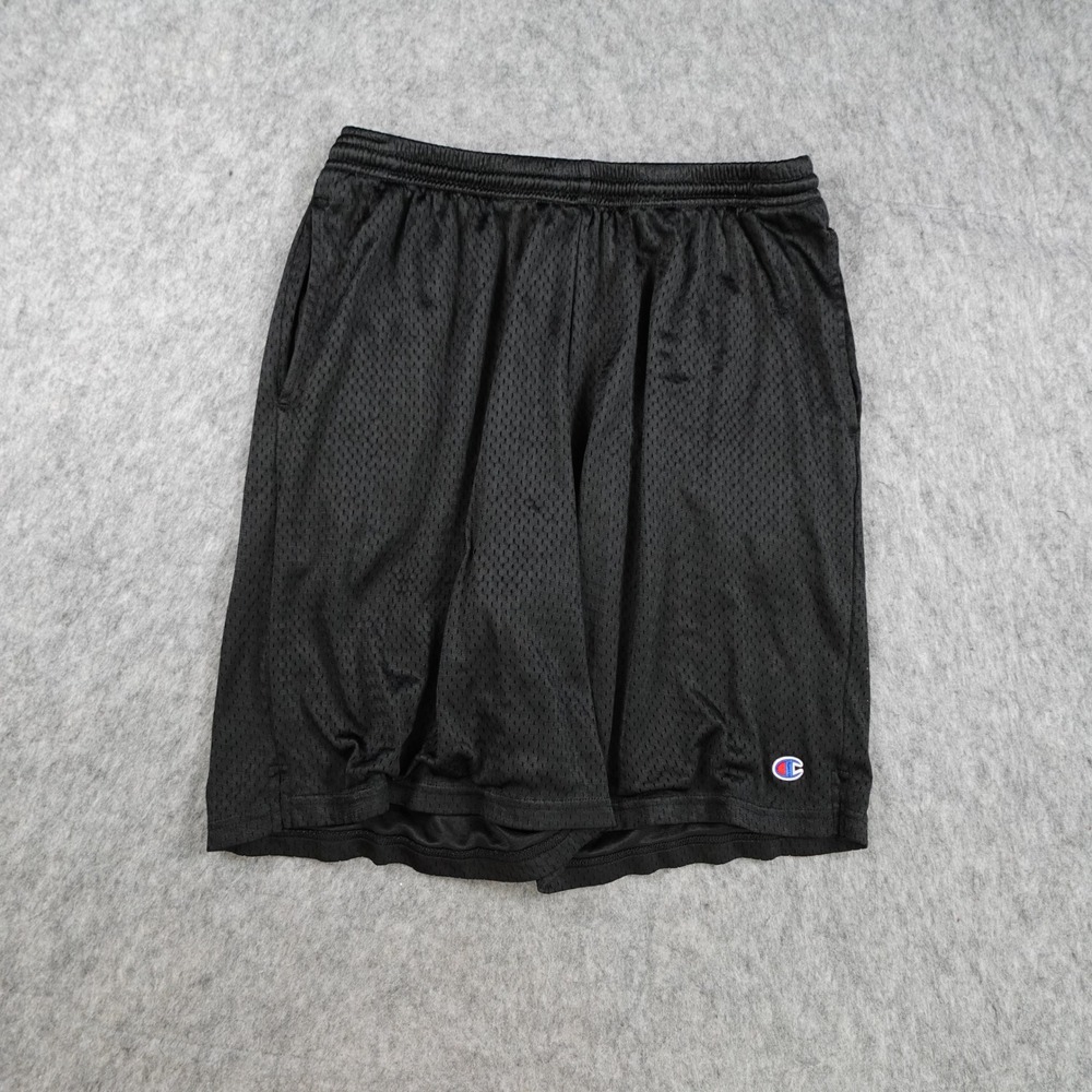 Champion Shorts Men Large Black Mesh Athletic Gym Basketball Pockets Drawstring